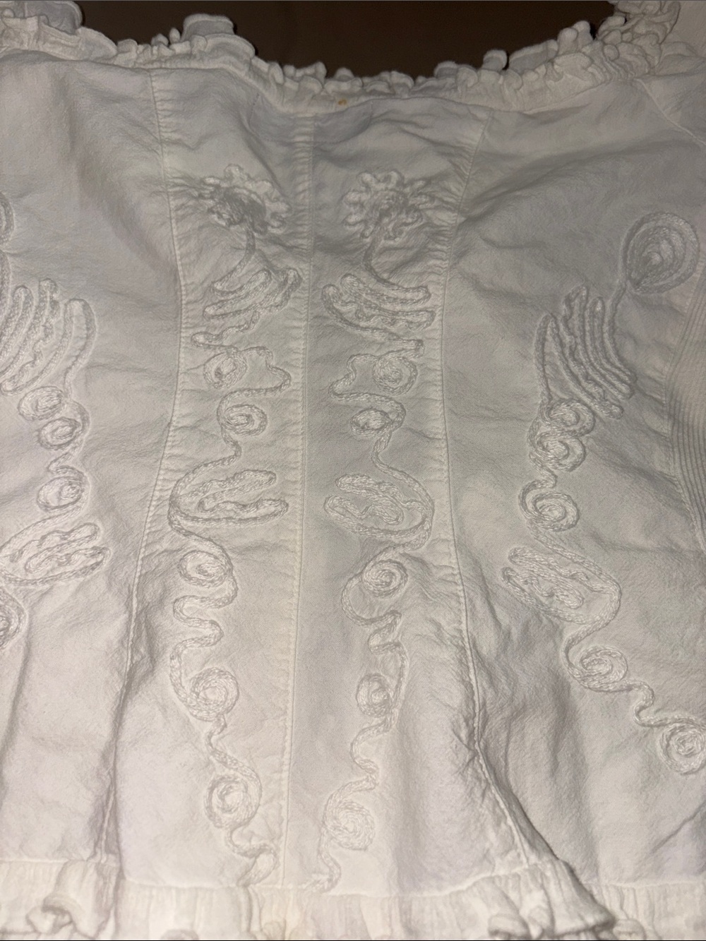 White Off-Shoulder Embroidered Ruffle Peasant Blouse - Picture 8 of 9